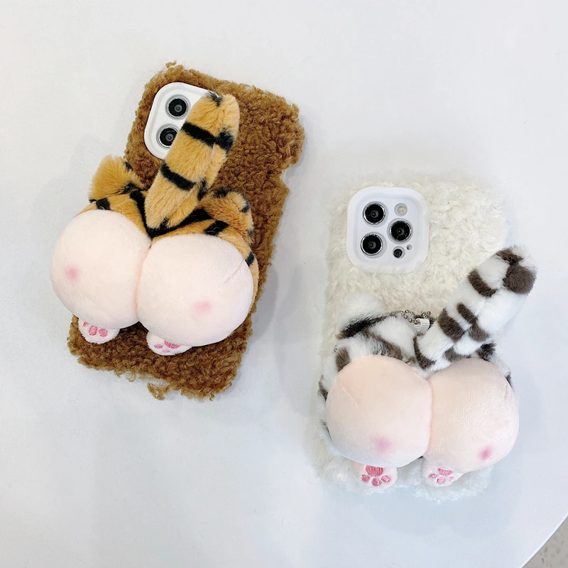 

Furry cartoon cute cat tail butt mobile phone case suitable for iPhone16 15 14 13 12 11 Pro Max, the best choice for cute gifts