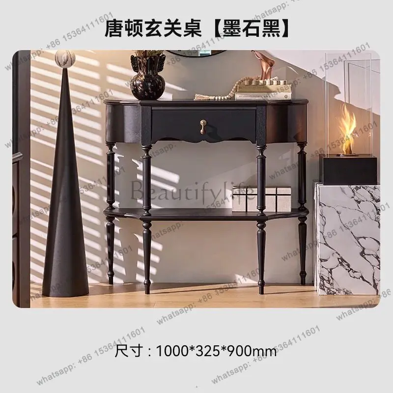 French retro solid wood entrance table medieval semicircular foyer storage against the wall entrance platform