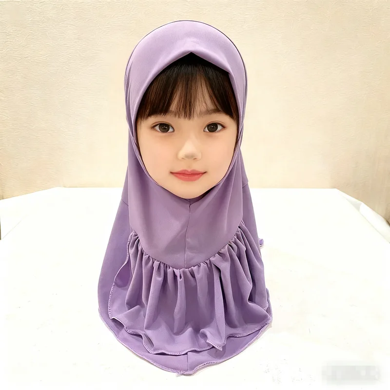 

One Piece Amira Muslim Kids Girls Ruffles Hijab Instant Scarf Turban Eid Ramadan Headscarf Islam Prayer Hijabs Niqab Nikab 2-6Y
