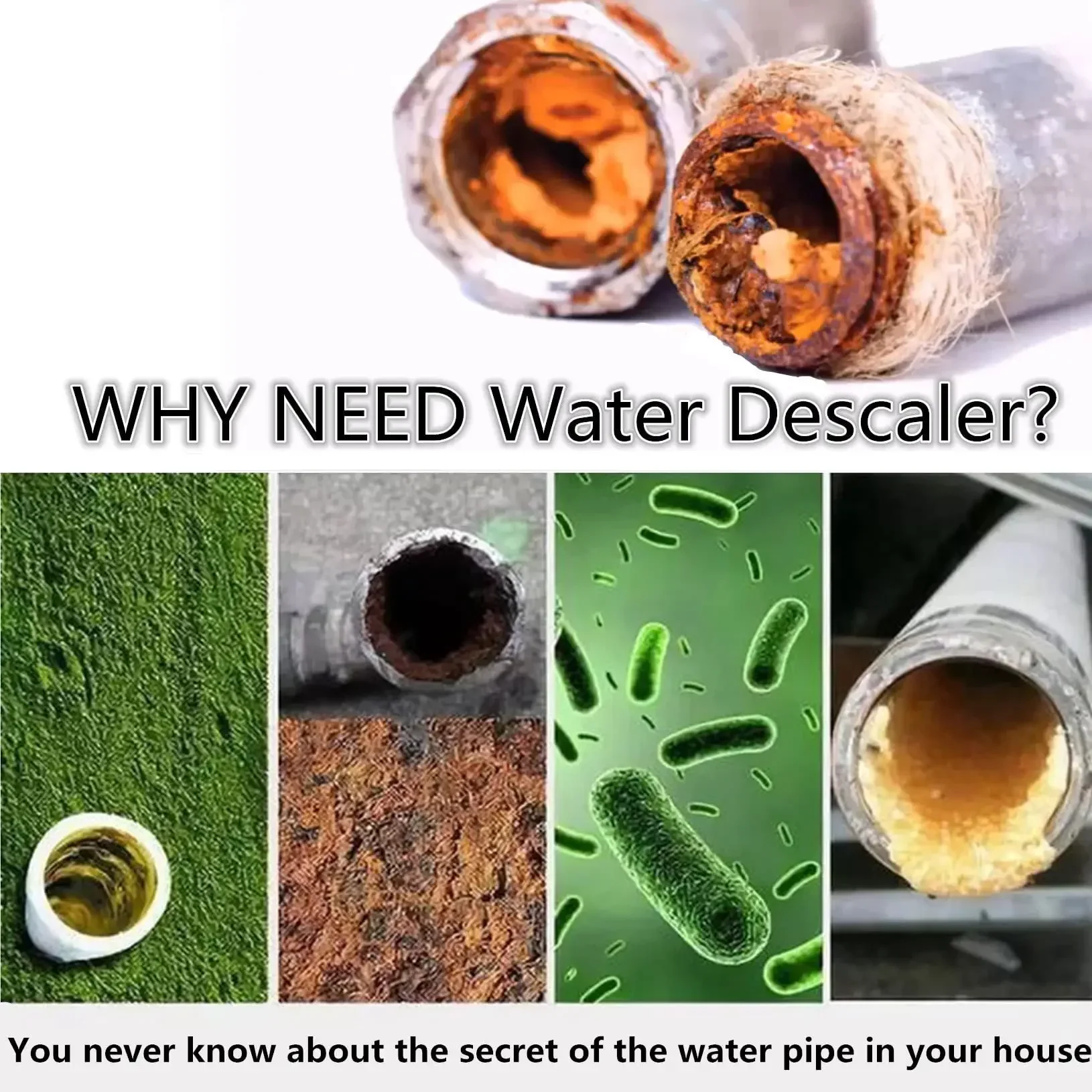 Whole House Electronic Water Descaler System, Whole House Water Filter Reduces Limescale, Rust & Minerals, Easy Installation