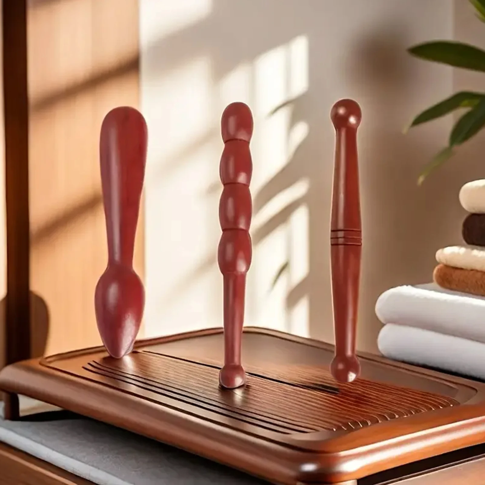 عصا تدليك يدوية للرجال والنساء مدلك خشب زهر الكمثرى الطبيعي مهدئ ميريديان مُدلك يدوي الرعاية الصحية