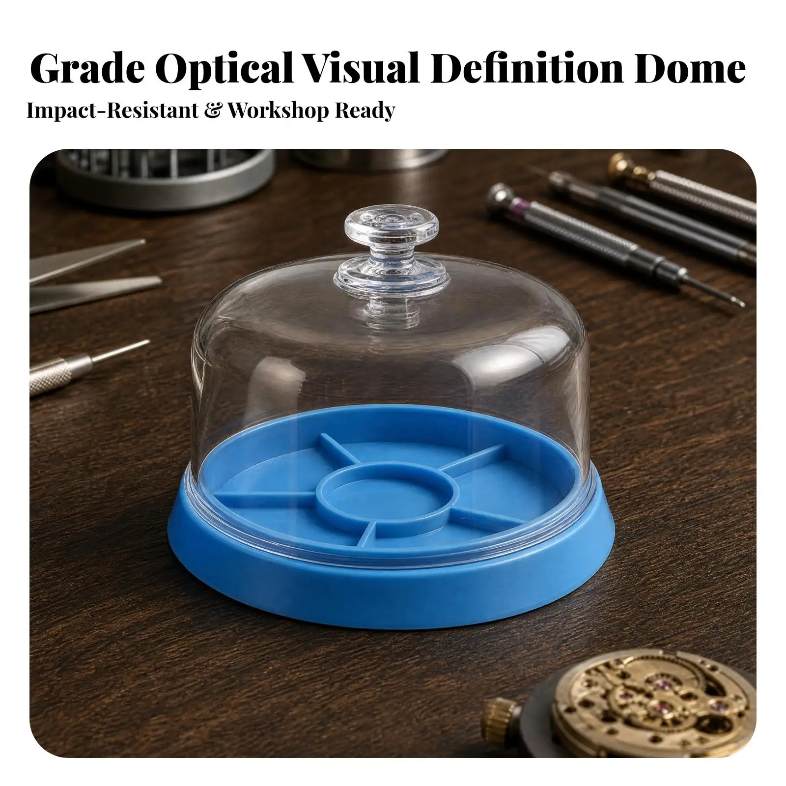 Clear Plastic Watch Repair Dust Cover for Timepiece Servicing with Parts Storage Tray for Watchmakers Hobbyists Workbench