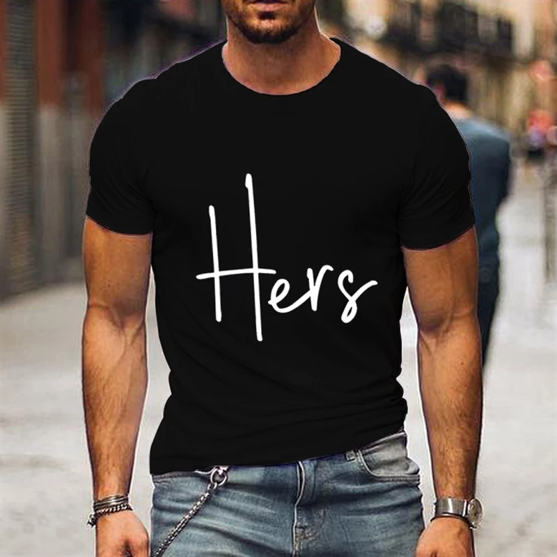 T-shirt imprimé lettre Hers His pour couple, t-shirt amoureux, mode drôle, hommes et femmes, t-shirt adt, femme, mari, couple, chemises assorties, nouveau