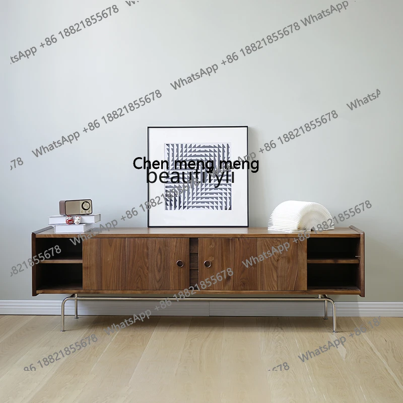 

Solid wood TV cabinet retro Nordic black walnut small apartment living room Japanese style medieval furniture TV cabinet H