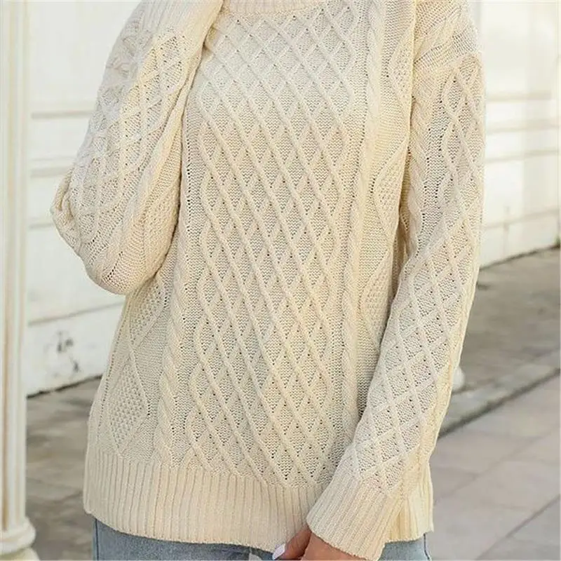 

Loose Women's Knitted Sweater Faionable round Ne Color Button Rope Cross-Border Long Sve Comfortable Commute