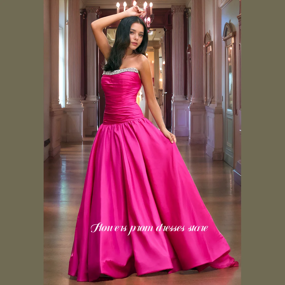 

Flowers Prom Long Party Dress Sequin Evening Dress for Women A-line Prom Dresses Luxury Brilliant Satin Sleeveless Vestidos