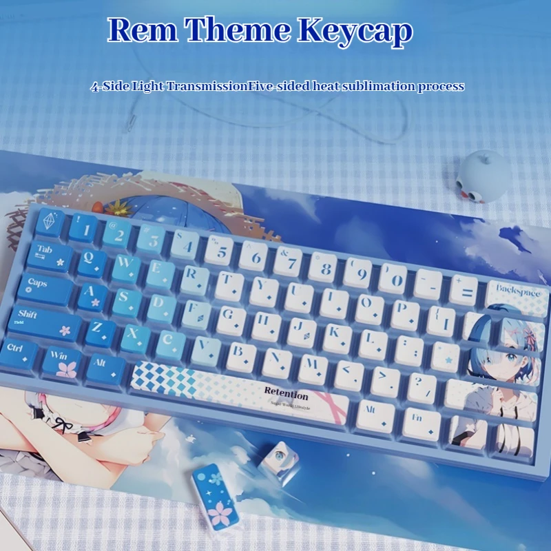 レム・エミリア・テーマ・プリン・キーキャップ　OEM高さ　PBT素材　四面透明　熱昇華印刷　メカニカルキーボード用キーキャップ