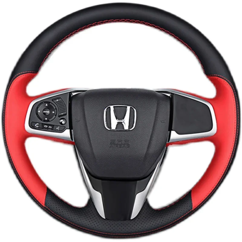 DIY Hand-Stitched Red Black Non-slip Leather Car Steering Wheel Cover for Honda Civic 10 2016-2021 CRV 2017-2021 Clarity 2018-21