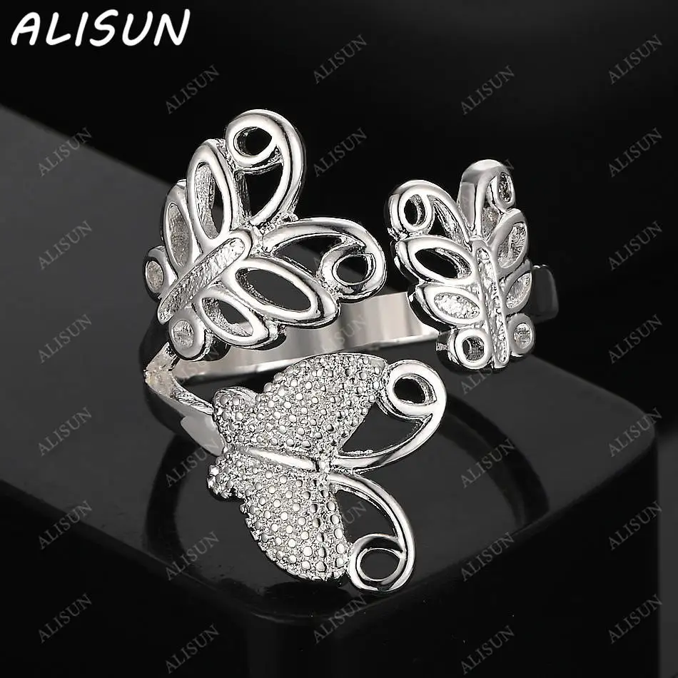 

ALISUN 925 Sterling Silver Butterfly Open Ring For Women Men Fashion Jewelry Charm Grace Noble Wedding Accessories