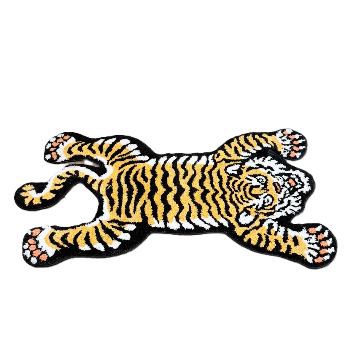 Striped Tiger Animal Shaped Tufted Rug, Soft Flocking Non Slip Bathroom Rug, Cute Wildlife Shape Indoor Decor Floor Carpet