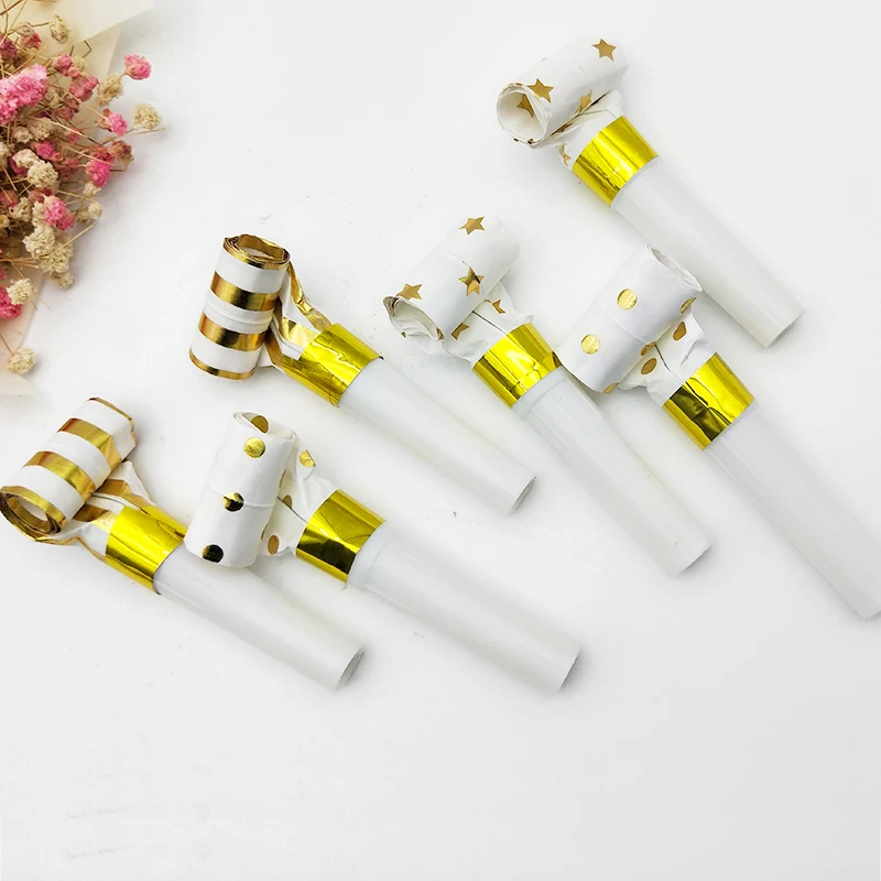 10Pcs Funny Toy Baby Blowing Dragon Blowout Gold Silver Whistles Kids Childrens Blowout Party Decor Birthday Supplies Toys Gift