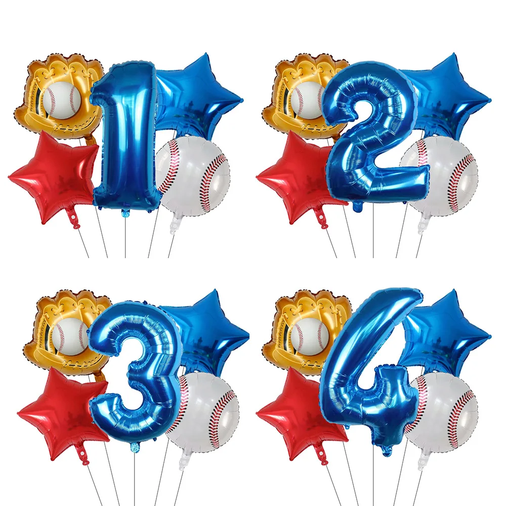 

5pcs Baseball Balloon Boy Birthday Decor Baseball Birthday Decor Sports Party Supplies, 32inch Foil Mylar Balloon Navy Red Whit