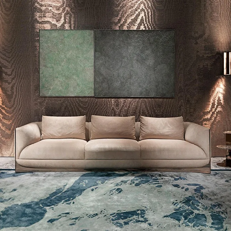 Italian light luxury design straight row sofa, simple modern villa living room home multi-person sofa