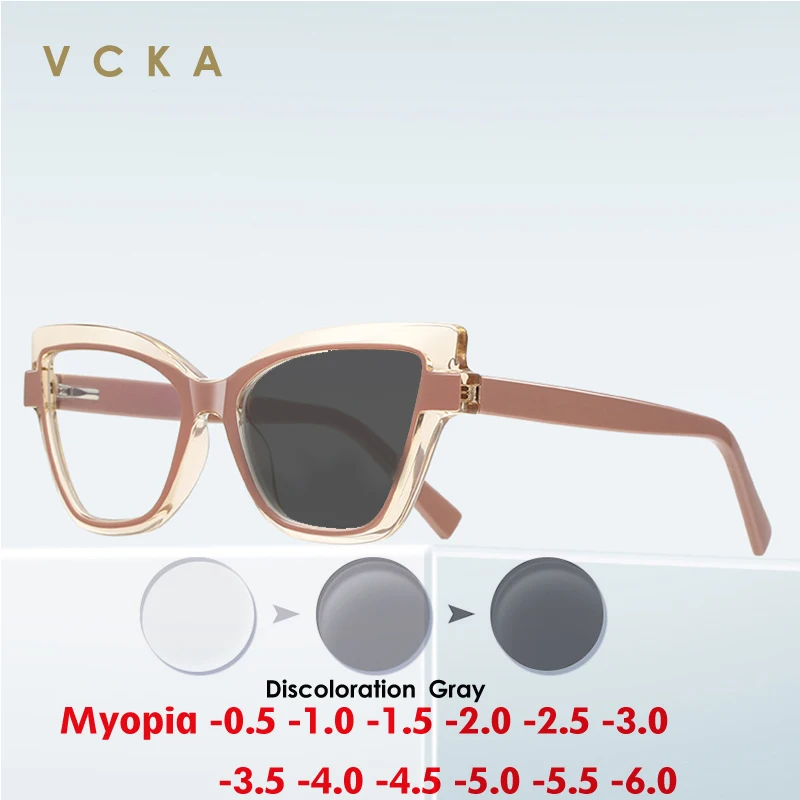 

VCKA кошачий глаз анти-синий свет женские очки для близорукости оправа Duotone мужские ретро фотохромные оптики по рецепту очки от -0,50 до -10