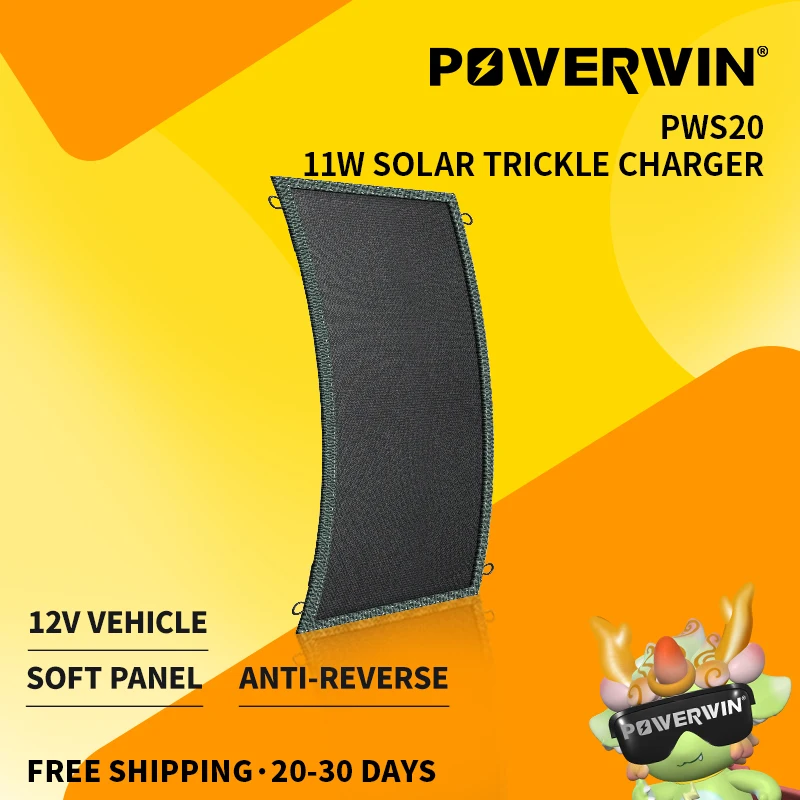 POWERWIN PWS20 IP65 Waterproof Trickle Charger Maintainer Anti-backflow 12V Solar Battery Trickle Charging Kit For Car, Boat, RV