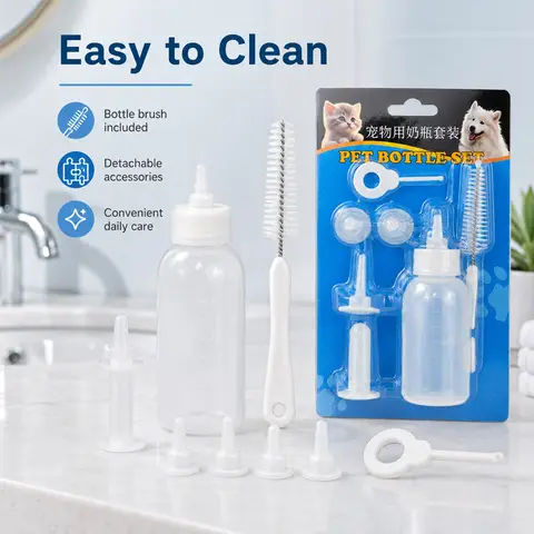 Pet Feeding Bottle Set Puppy Feeding Tool Mini Nipple Replacement Cat Kitten Pet Feeding Bottle Kits for Pet Owners Supplies