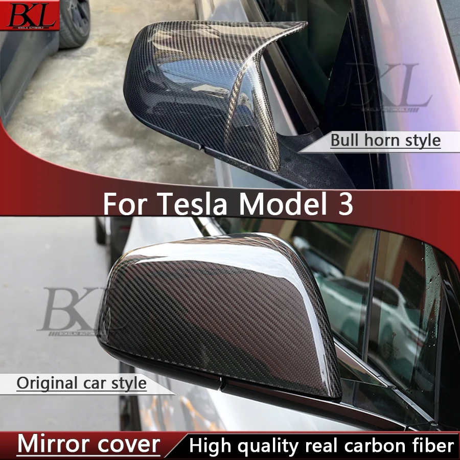 

For Tesla Model 3 Dry carbon fiber rearview mirror housing, bull horn rearview mirror cover, body kit modification and upgrade.
