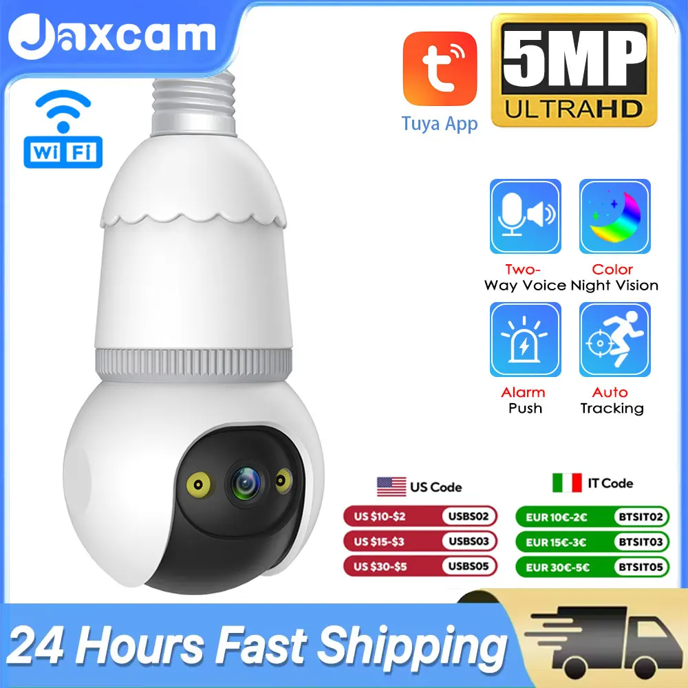 

Tuya 5MP E27 Bulb WiFi Camera Floodlight Auto Tracking Two Way Audio Color Night Vision Outdoor Security Camera