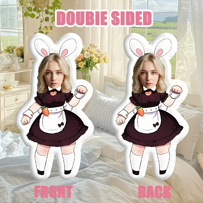 Customize a Humorous and Amusing Rabbit Hug Pillow, Featuring a Personalized Face and Body Pattern Design with Digital Double-si