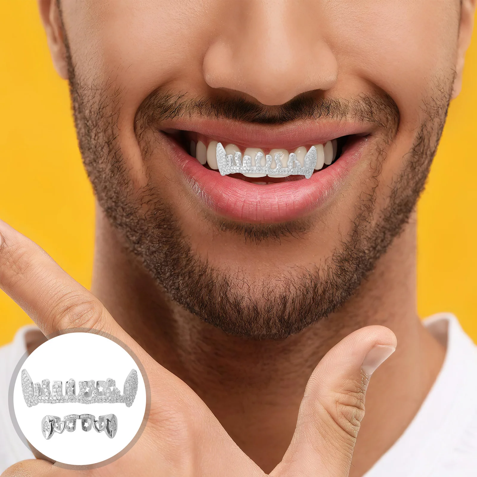 

1 Set Teeth Grill Caps Silver Hip Hop Rapper Jewelry For Women Men Bling Mouth Grills Full Tooth Cover Fashion Brace Decoration