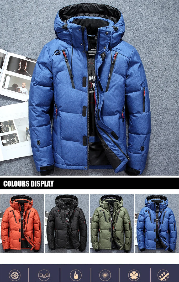 Men Down Jacket -20 Degree Winter Parkas Male White Duck Down Jacket Hooded Outdoor Thick Warm Padded Snow Coat Oversized M-4XL