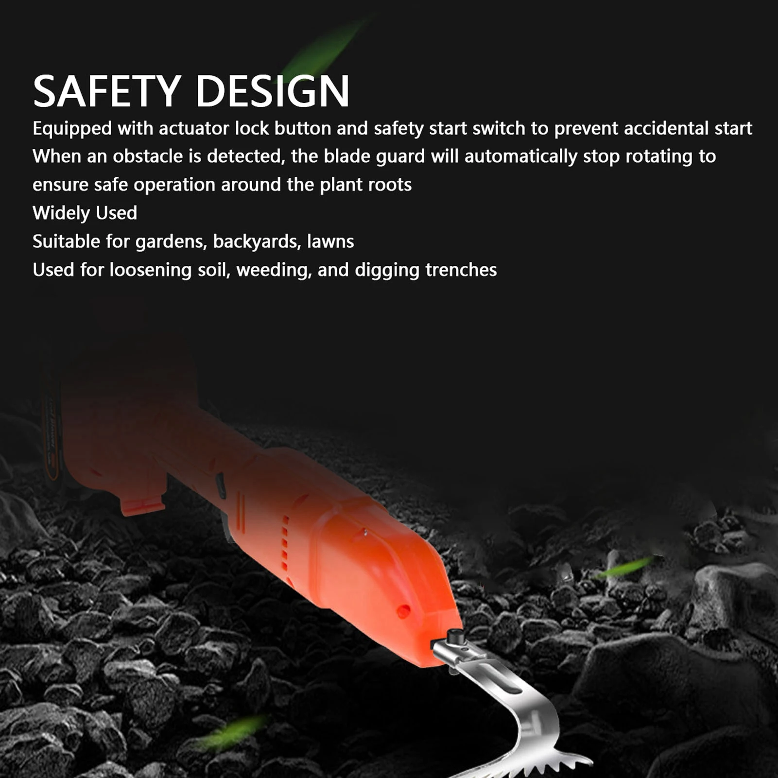 Elektrische Unkrauthacke, kabellose Mini-Schaff, Mangan-Stahlklingen, Auslöseschlüssel, Start, vielseitige Verwendung zum Graben von Gewächshäusern