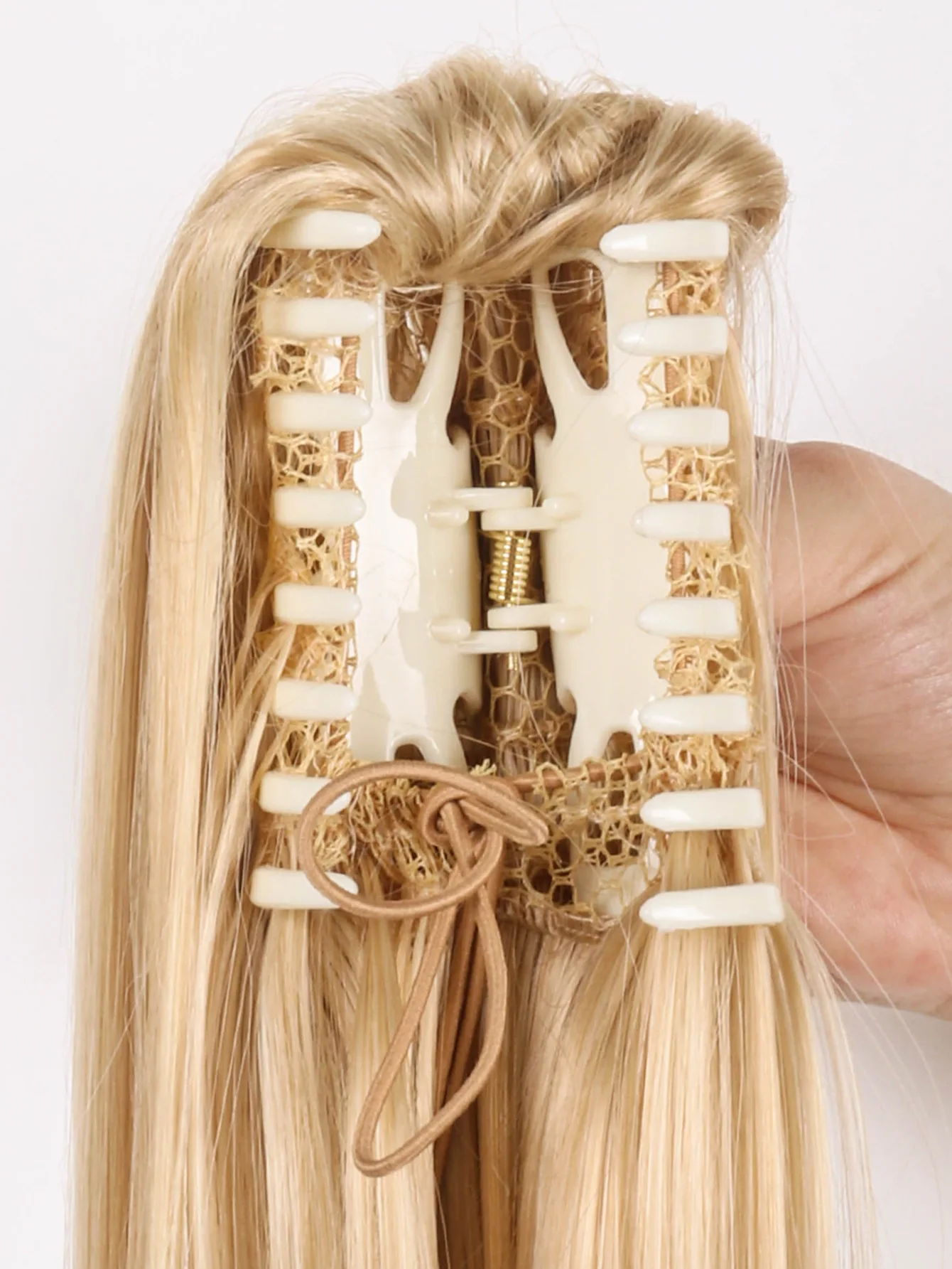 مشبك شعر على الموضة الأوروبية الأمريكية لذيل الحصان، مشبك شعر صناعي مستقيم للسيدات، إكسسوار شعر مستعار على شكل ذيل حصان من الحرير عالي الحرارة #6