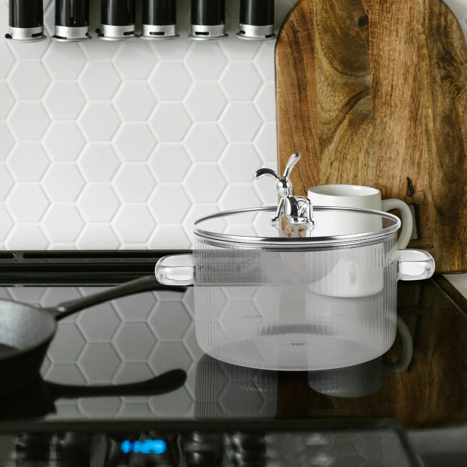 

Очаровательная стеклянная кастрюля с дизайном кролика, многофункциональная кастрюля для супов, раковин, кремовая посуда, термостойкая кастрюля, кухонная утварь