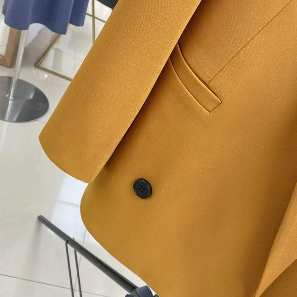 Women\'s Fashion Solid Blazer Autumn Winter Loose Suit Coat Office Lady Blazers Orange Black Jacket Lapel Outwear Pocket Tops