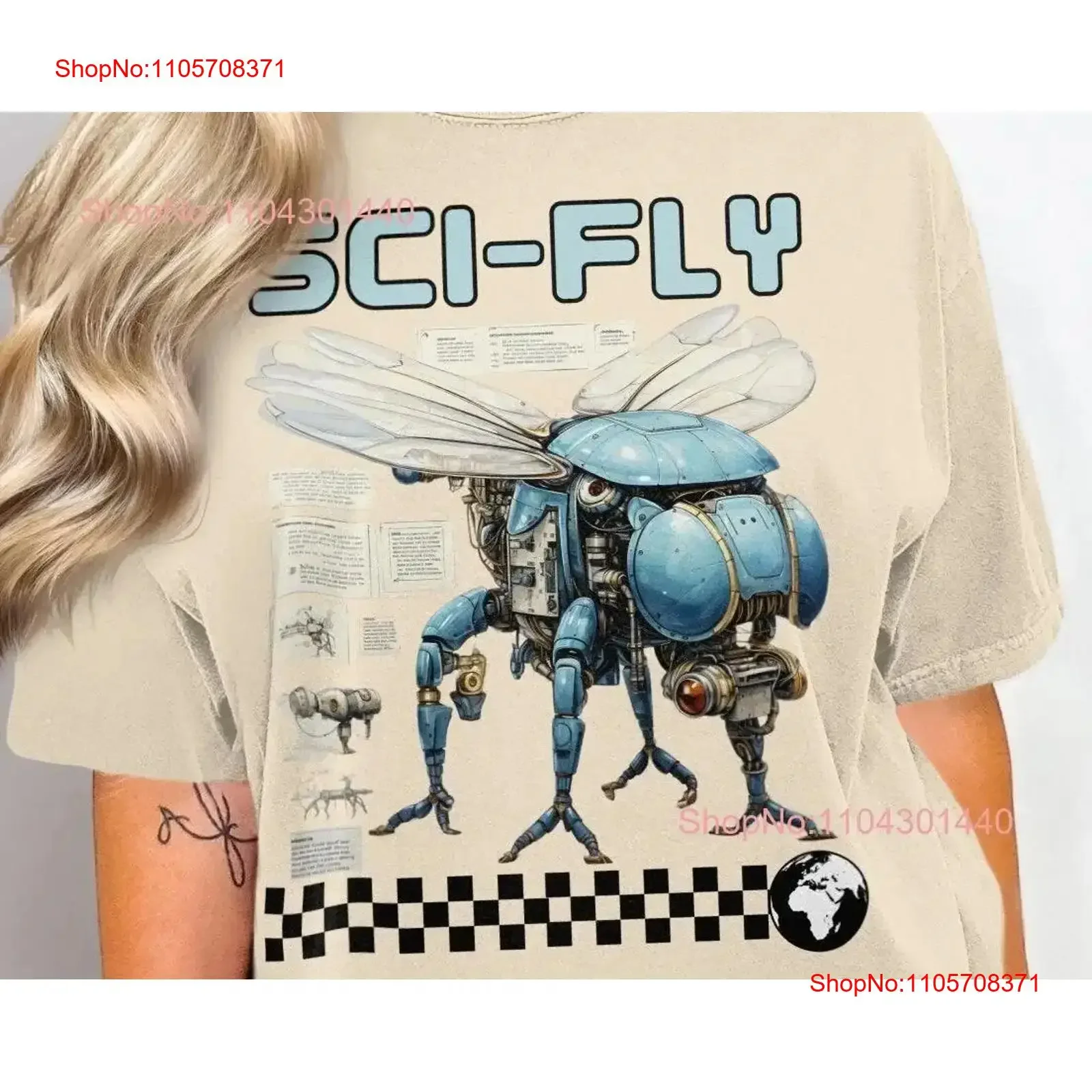 Sci Fly Robot Insect T Shirt Futuristic Design Fi Mechanical Bug Unique Top Trendy Apparel vintage Washed Casual Soft