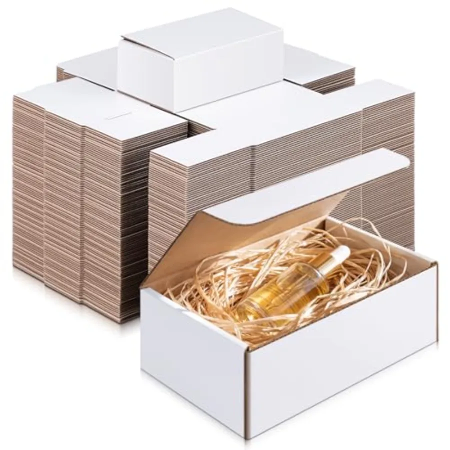 

100 Pack Small Gift Boxes 5 x 3 x 2 Inches White Corrugated Mailer Box for Jewelry Soap Small Business Packaging Wedding Party