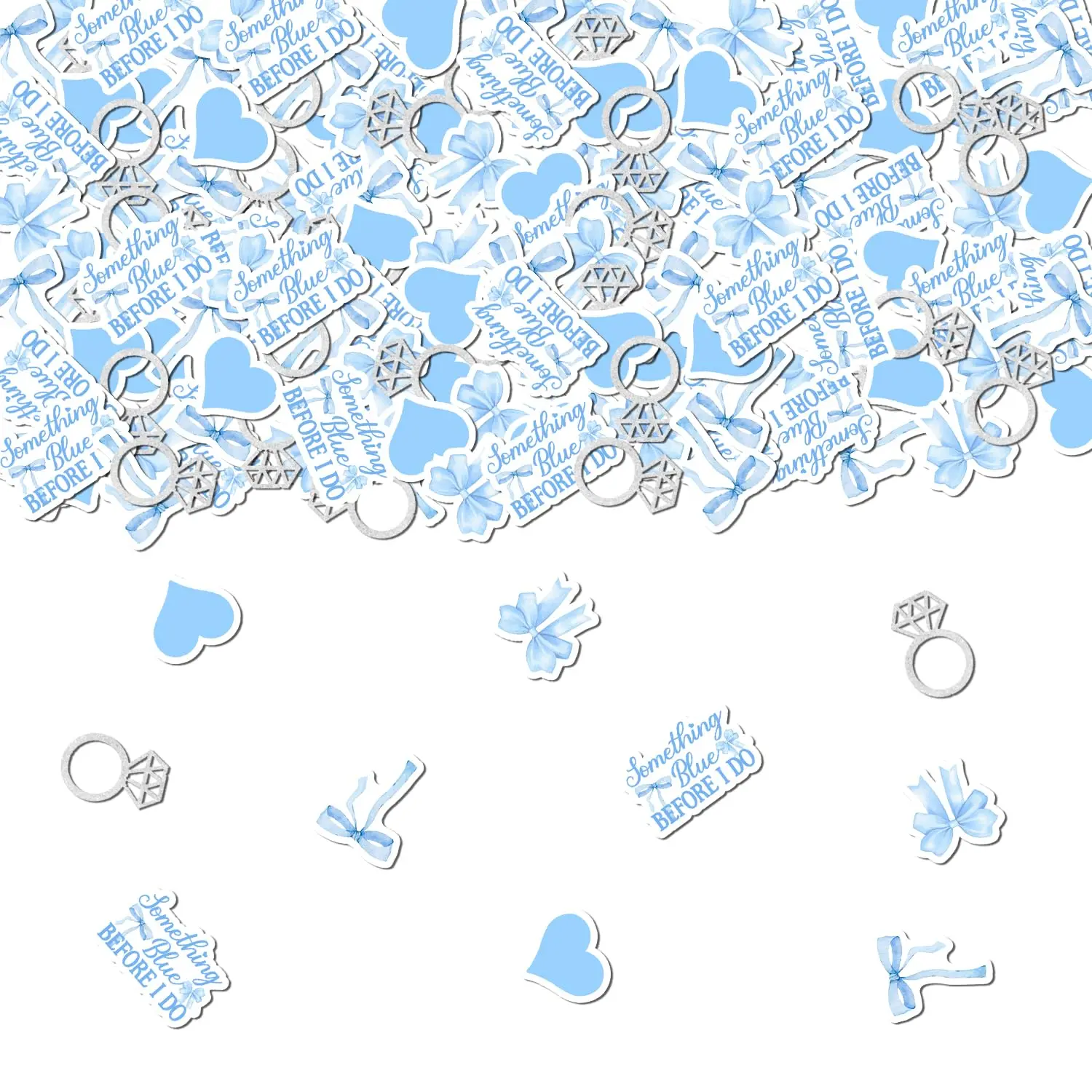 Kreat4joy Algo azul antes de hacer decoraciones para despedida de soltera, 200 piezas de anillo de diamantes de papel con purpurina y confeti para mesa de boda