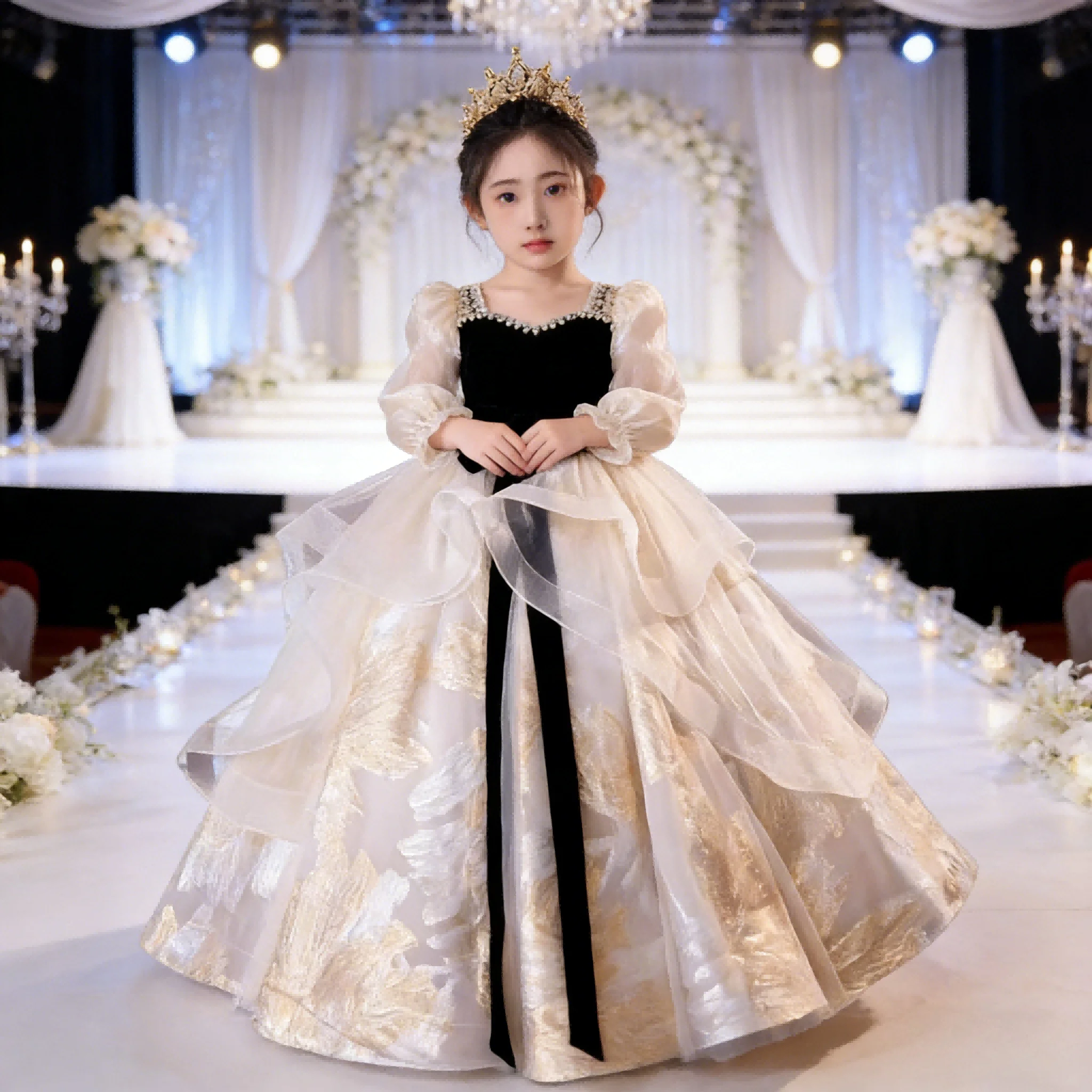 

Новое детское платье цвета шампанского для девочек на день рождения, пышные вечерние платья, костюм принцессы, праздничное платье для фортепиано