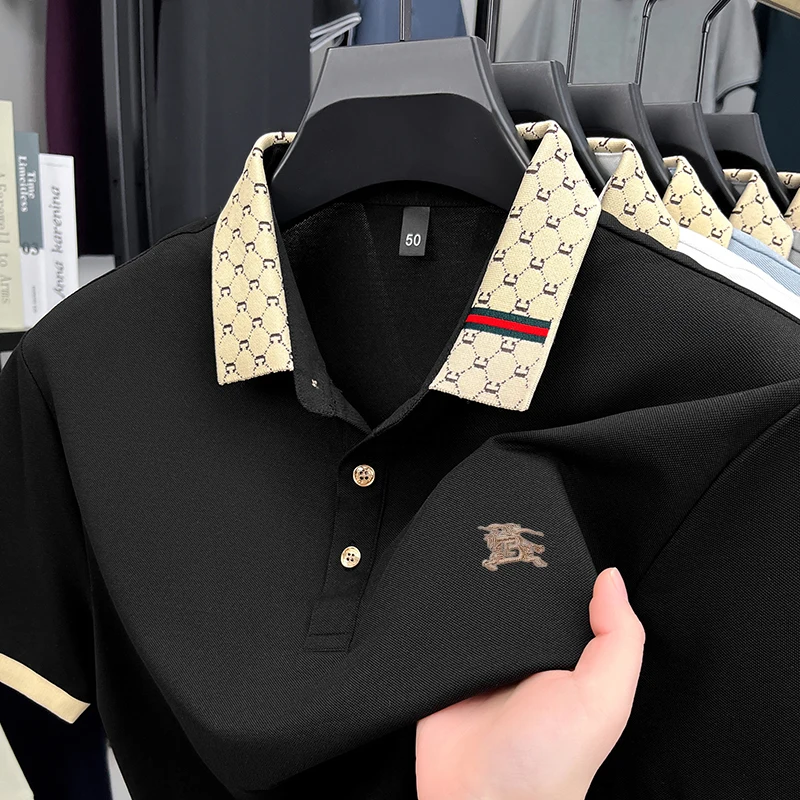 

Luxury Brand Men's POLO Shirt Summer New Exquisite Cartoon Embroidery Lapel Short Sleeved Business Casual Breathable Men's Wear