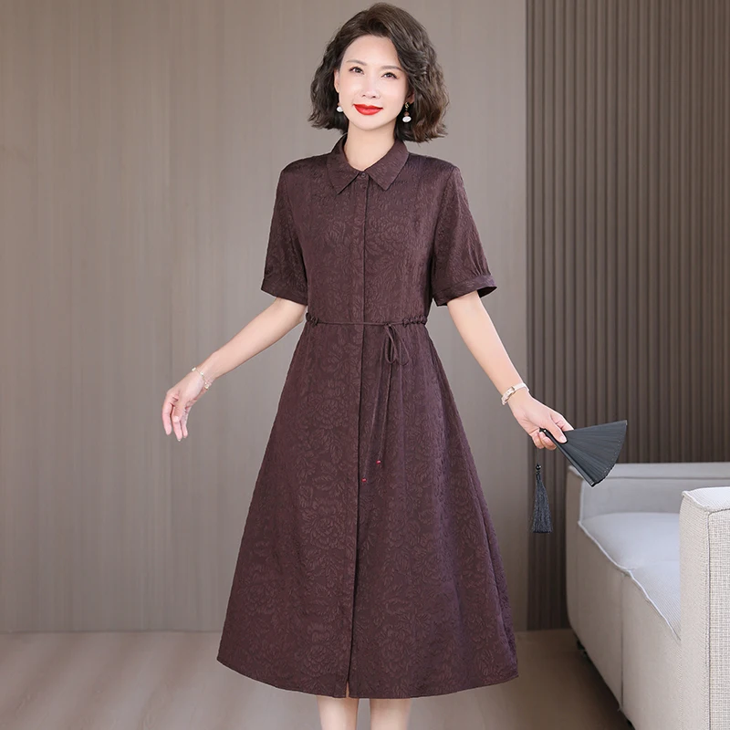 Verano estilo chino seda Jacquard Midi Sundress 2025 mujeres Boho moda Casual bordado Vestido elegante lujo Festival Vestido