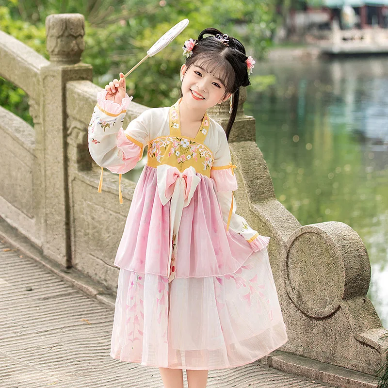 Kinder Alte Hanfu Chinesischen Stil Tang-anzug Traditionellen Fotografie Kleidung Mädchen Floral Stickerei Kostüme