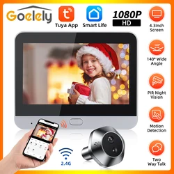 Goelely Tuya WIFI mirilla puerta cámara Audio bidireccional 1080P Video mirilla PIR visión nocturna detección de movimiento visor de puerta Digital