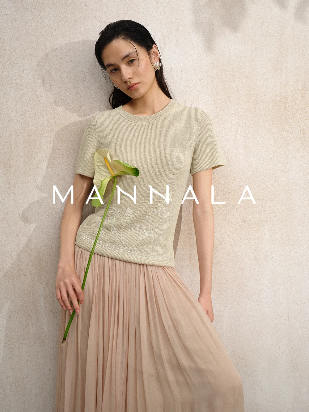 

Mannala Pearl Handmade Beaded ort Sve Knitted Linen Rayon Blend Women's Top Ele Summer Faion Q4536