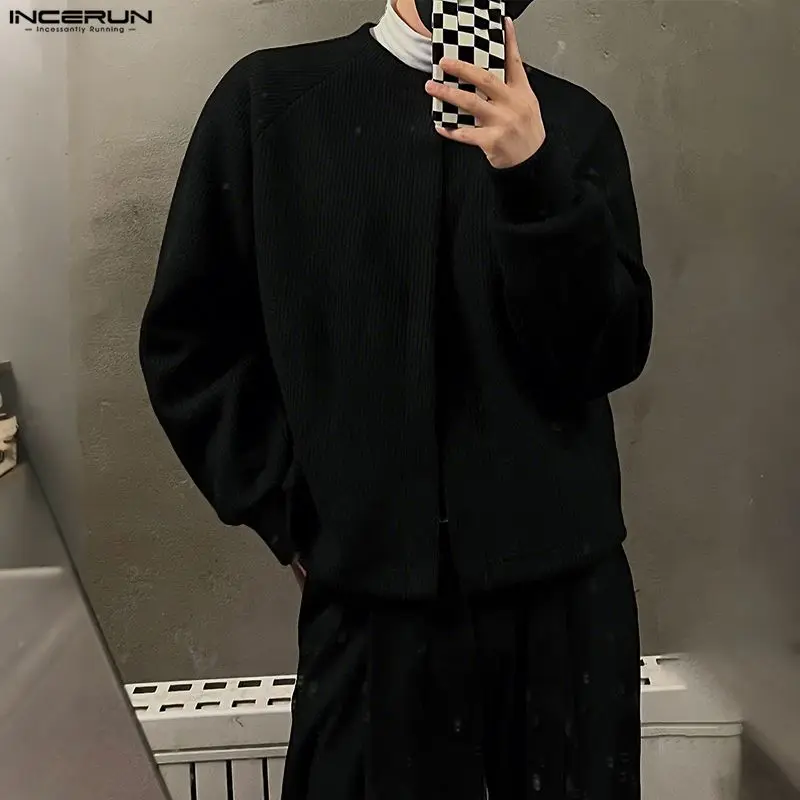 INCERUN Men Jackets Solid Long Sleeve Casual Male Thin Coats Open Stitch Streetwear Korean Style Fashion Cardigan Men Outerwear