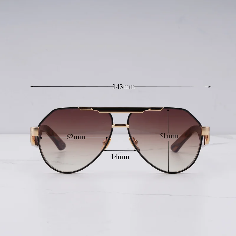 Original Men's Luxury Gold Pilot Sunglasses KING III Classic High Street Double Bridge Sunnies Top Quality Alloy Solar Glasses