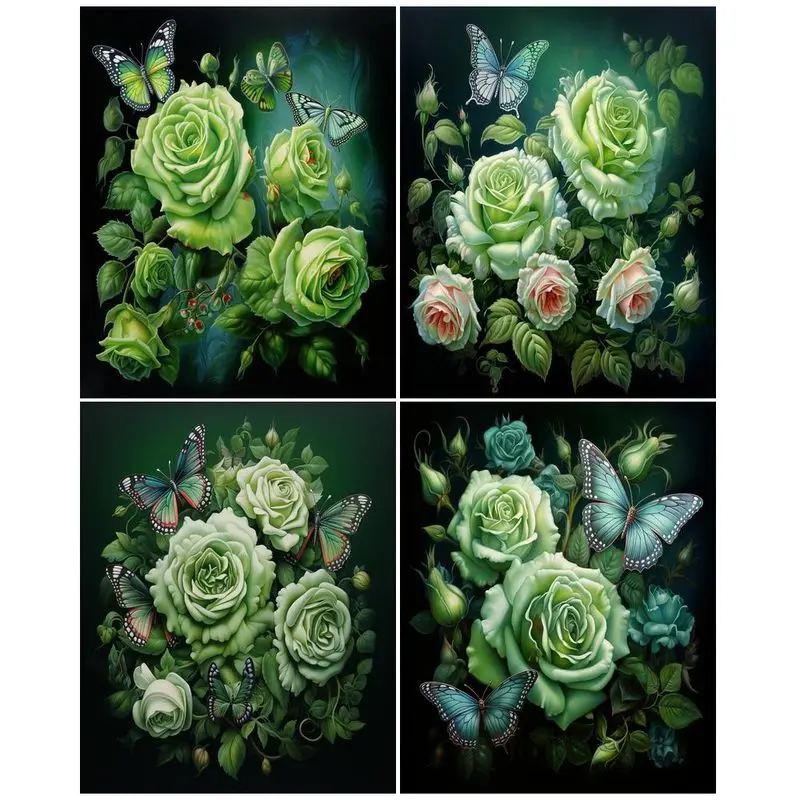 

CHENISTORY Painting By Number Green Rose Kits For Adults Handpainted DIY 40x50cm Frame Picture By Number Home Decoration Gift