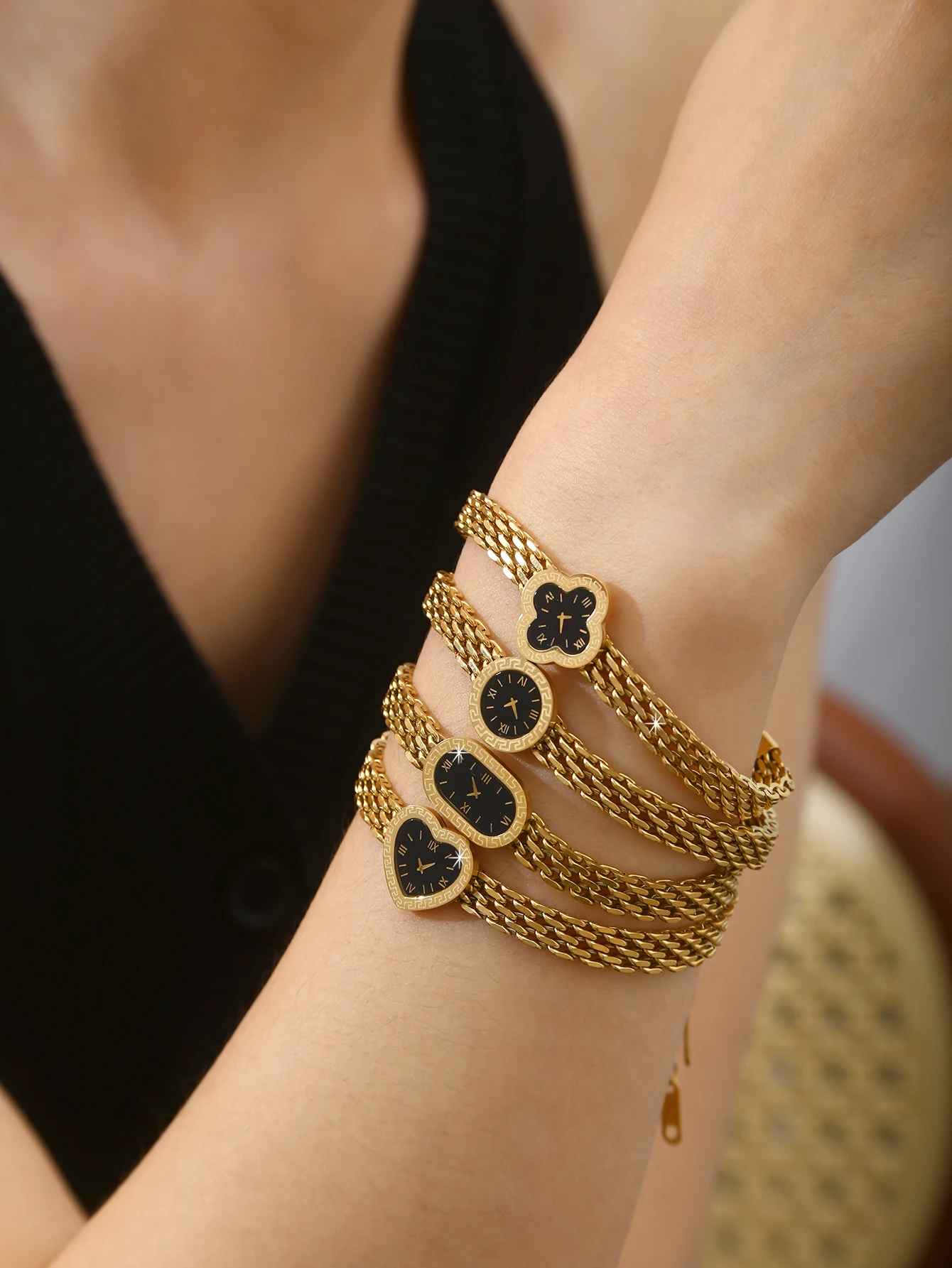 Trendy, Unique, Sophisticated, And Charming Vintage-Style Stainless Steel 18K Gold-Plated Watch-Style Bracelet For Women
