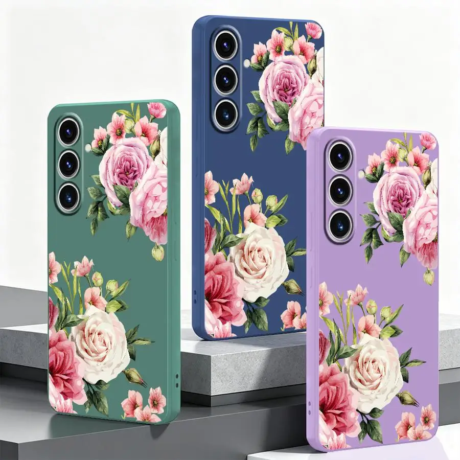 Pink Rose Flower Case for Samsung Galaxy A17 A12 A24 A20s A27 A52 A13 A14 A34 A73 A35 A04 A16 A05 A15 A51 A71 A36 A26 Phone