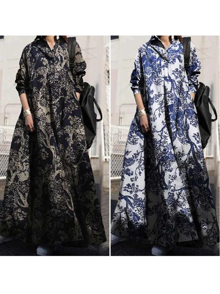 Новое весеннее женское хлопково-льняное платье с принтом в стиле ретро, одежда в этническом стиле, свободное свободное платье большого размера с длинными рукавами A328 Новое весеннее женское хлопково-льняное платье с принтом в стиле ретро, одежда в этническом стиле, свободное свободное платье большого размера с длинными рукавами A328