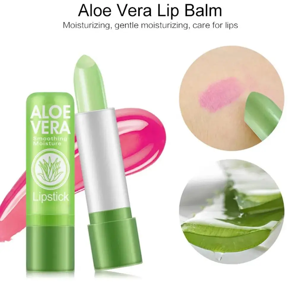 Spring Aloe Vera Moisturizing Lipstick Long Lasting Nouritious Lip Balm Temperature Changing Color Lipgloss Lip Makeup