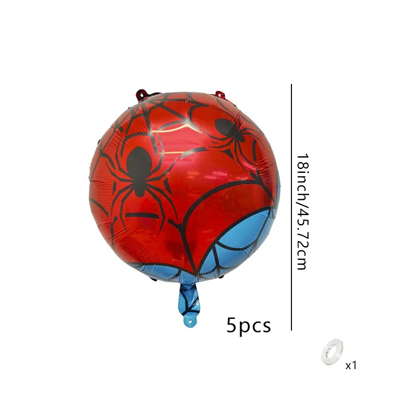 5-teiliges Set 18-Zoll-Folienballons mit rot-blauem Gittermuster, Spinnen-Motiv, ideal für Geburtstage, Hochzeiten und Partydekoration. – Detail 2