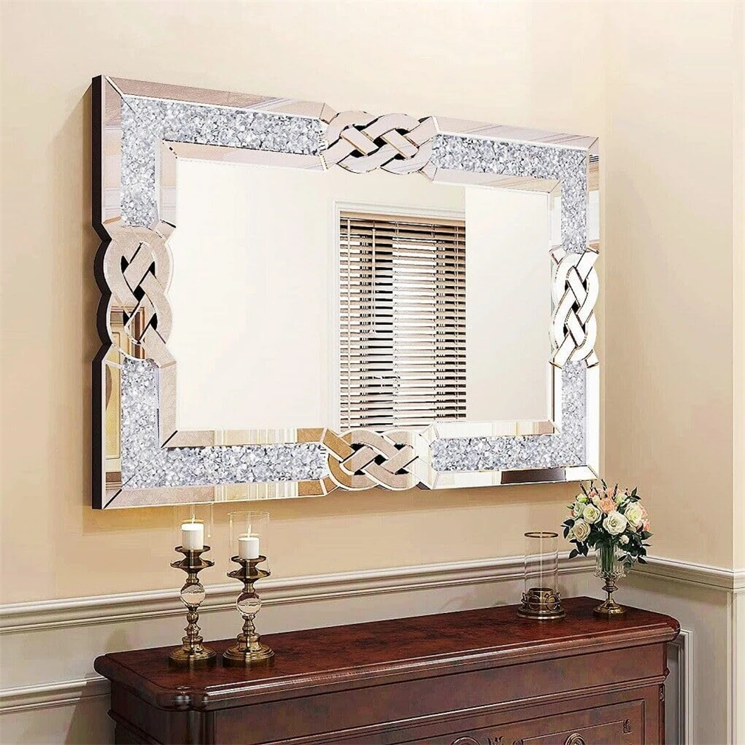 Large Decorative Wall Mirrors 90/100/120CM Rectangle Venetian Artistic Mirror Bling Crystals Embedded Frame Furniture Decorative