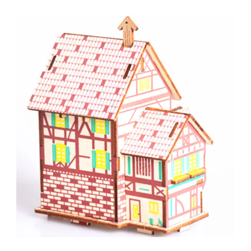 Juguetes modelo Diy, rompecabezas de madera 3d, casa de café francesa, Kits de madera, juego de rompecabezas, juguetes de ensamblaje, regalo para niños y adultos P19