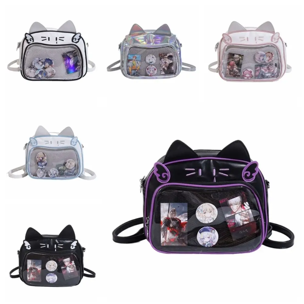 Zipper Bag Kawaii Cat Itabag PU Idol Merchandise Storage Transparent Pocket Cotton Doll Bag Small Item Bag Fashion Backpacks