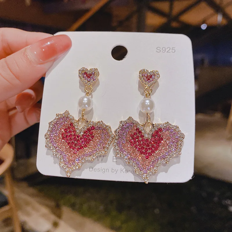 Jea. Angel New Zircon Pink Romance Heart-Shape Earrings Woman Luxury Temperament Silver Color Earrings Fashion Cute Party Gifts